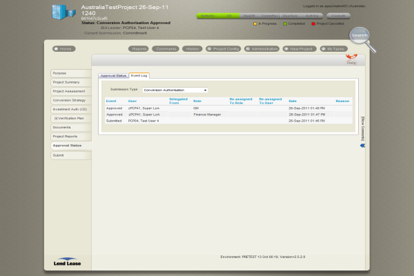 PCP WorkFlow Status page